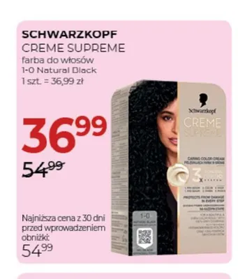 Farba do włosów Creme Supreme 1-0 Natural Black Schwarzkopf promocja w Drogerie Jawa