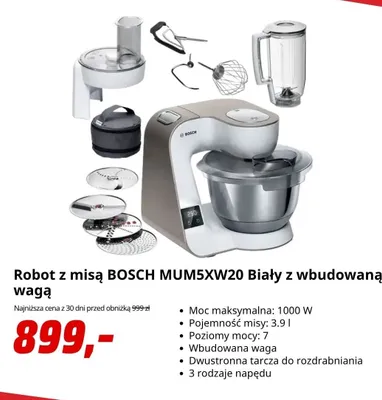 Robot kuchenny z misą Bosch biały z wbudowaną wagą promocja w Media Markt