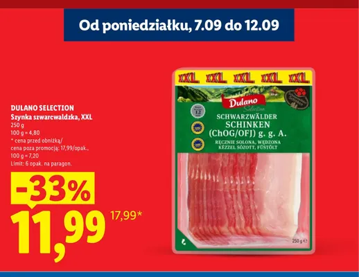 Szynka szwarcwaldzka XXL Dulano Selection promocja w Lidl