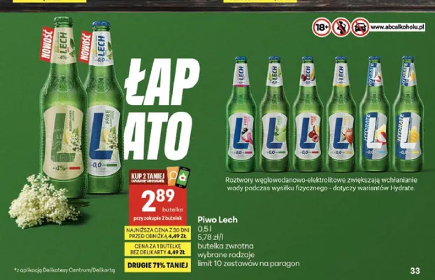 Piwo bezalkoholowe Lech Free Hydrate Melon 500 ml promocja w Delikatesy Centrum