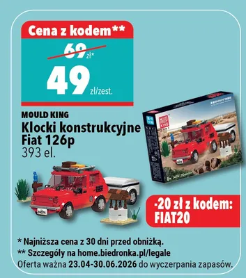 Klocki konstrukcyjne Fiat 126p Mould King 393el. promocja w Biedronka Home