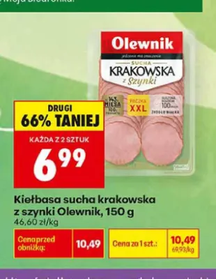 Kiełbasa sucha krakowska z szynki Olewnik promocja w Biedronka