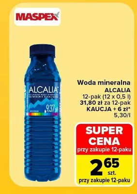 Woda mineralna niegazowana Alcalia 12-pak promocja w Carrefour
