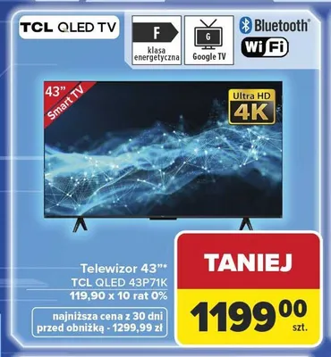 Telewizor 43" TCL QLED 43P71K Smart TV Ultra HD 4K promocja w Carrefour
