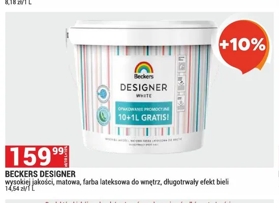 Farba lateksowa Beckers Designer White promocja w Merkury Market