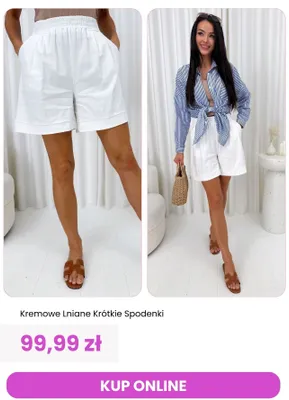Krótkie spodenki lniane kremowe ModnaKiecka.pl promocja w Modna Kiecka