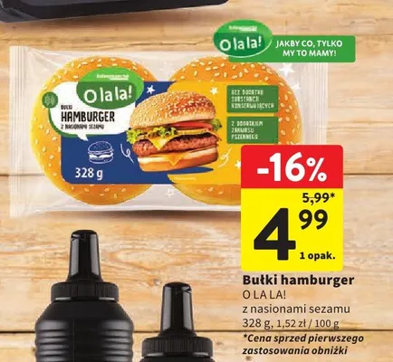Bułki hamburger O La La! z nasionami sezamu promocja w Intermarche