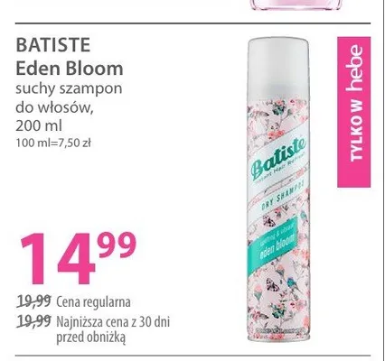 Suchy szampon do włosów Batiste Eden Bloom promocja w Hebe