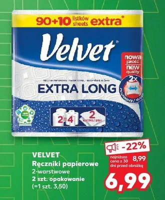 Ręczniki papierowe Velvet Extra Long 2-warstwowe 2-pak promocja w Kaufland