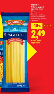 Makaron spaghetti z pszenicy durum COMBINO promocja w Lidl