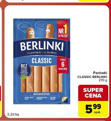 Parówki Classic Berlinki promocja w Carrefour Market