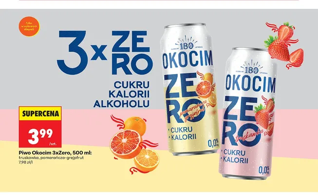Piwo bezalkoholowe Okocim 3xZero pomarańcza-grejpfrut promocja w Biedronka