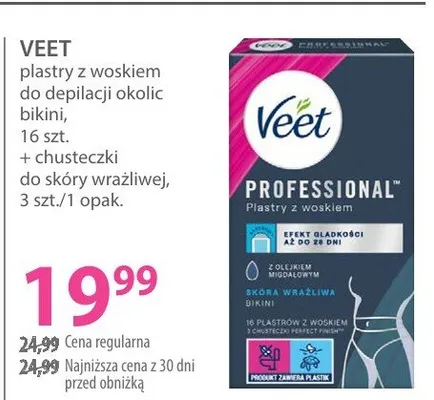 Plastry z woskiem do depilacji okolic bikini, 16 szt. + chusteczki do skóry wrażliwej, 3 szt./1 opak. Professional+ promocja w Hebe