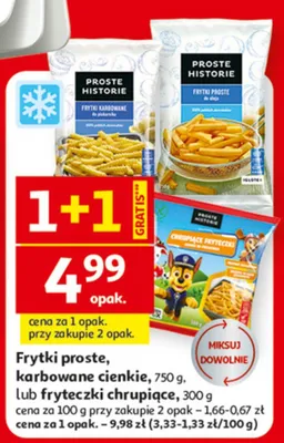 Frytki proste, karbowane cienkie 750g, lub fryteczki chrupiące 300g promocja w Auchan