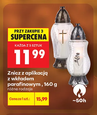 Znicz z aplikacją z wkładem parafinowym 160 g promocja w Biedronka