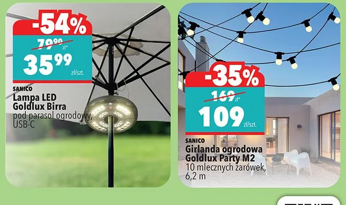 Lampa LED Goldlux Birra pod parasol ogrodowy USB-C promocja w Biedronka