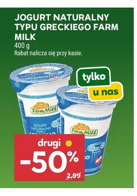 Jogurt naturalny typu greckiego Farm Milk promocja w Stokrotka