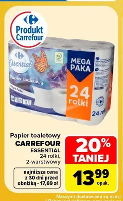 Papier toaletowy 2-warstwowy Carrefour Essential 24-pak promocja w Carrefour
