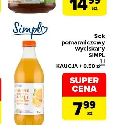 Sok pomarańczowy wyciskany Simpl promocja w Carrefour