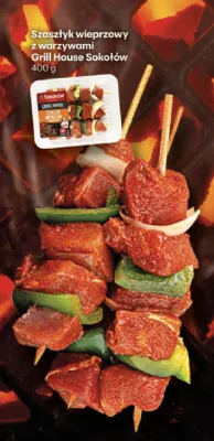 Szaszłyk wieprzowy z warzywami Sokołów Grill House promocja w Delikatesy Centrum