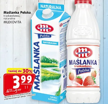 Maślanka Polska truskawkowa Mlekovita promocja w Prim Market