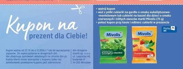Cukierki na kaszel dla dzieci o smaku czerwonych i żółtych owoców Mivolis promocja w Drogerie DM