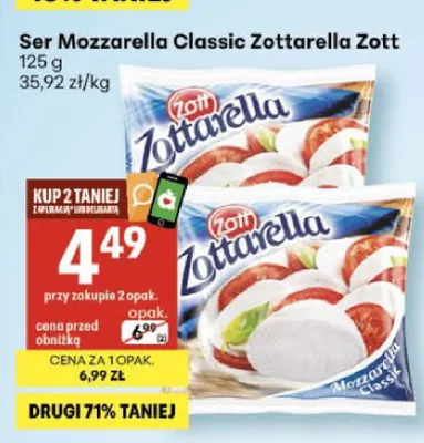 Ser Mozzarella Classic Zottarella Zott promocja w Delikatesy Centrum