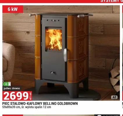 Piec stalowo-kaflowy Bellino Goldbrown promocja w Merkury Market