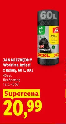 Worki na śmieci z taśmą Jan Niezbędny 60 l XXL promocja w Lidl