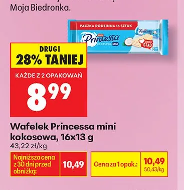 Wafelek Princessa mini kokosowa 16-pak promocja w Biedronka