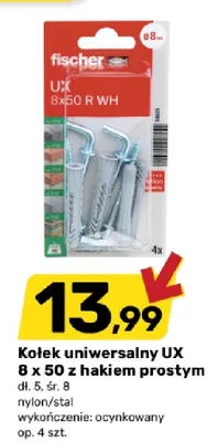 Kołek uniwersalny Ux 8x50 z hakiem prostym Fischer promocja w Bricomarche