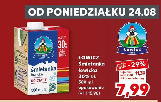 Śmietanka łowicka Łowicz 30% promocja w Kaufland