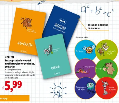 Zeszyt przedmiotowy A5 Herlitz z polipropylenową okładką 60 kartek promocja w Lidl
