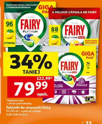 Tabletki do zmywarki Fairy Platinum Plus Lemon 88 szt. promocja w Auchan