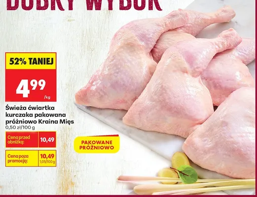Świeża ćwiartka kurczaka pakowana próżniowo Kraina Mięs promocja w Biedronka