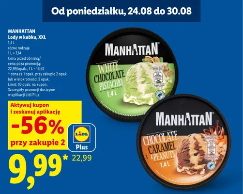 Lody w kubku XXL Manhattan Chocolate Caramel & Peanuts promocja w Lidl