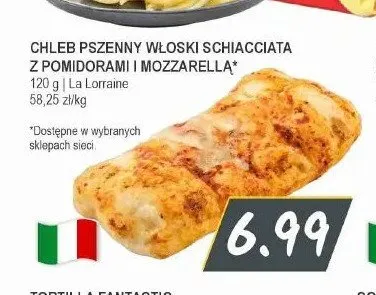 Chleb pszenny włoski Schiacciata z pomidorami i mozzarella La Lorraine promocja w Słoneczko