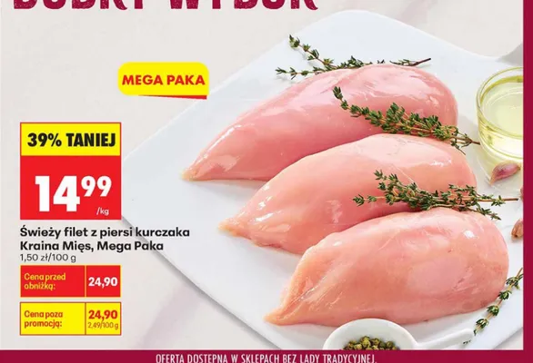Świeży filet z piersi kurczaka Kraina Mięs Mega Paka promocja w Biedronka