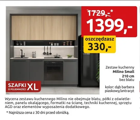 Zestaw kuchenny Milino Small 210 cm bez blatu promocja w Black Red White
