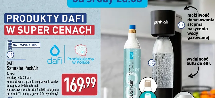 Saturator do wody Dafi PushAir promocja w Aldi