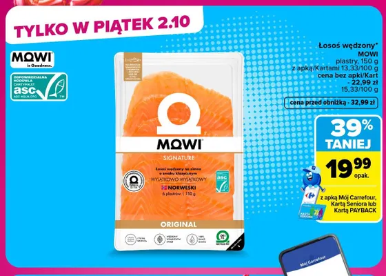 Łosoś wędzony MOWI plastry promocja w Carrefour