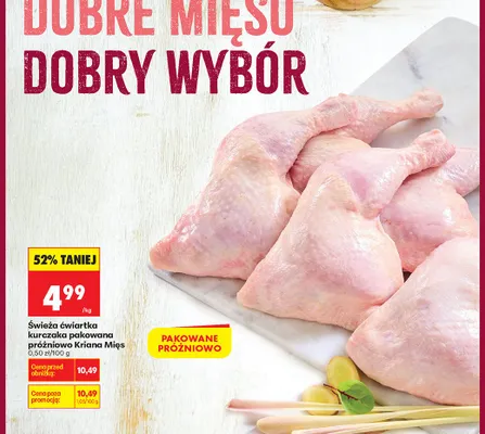 Świeża ćwiartka kurczaka pakowana próżniowo Kriana Mięs promocja w Biedronka