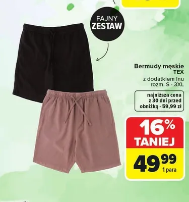Bermudy męskie TEX z dodatkiem lnu promocja w Carrefour