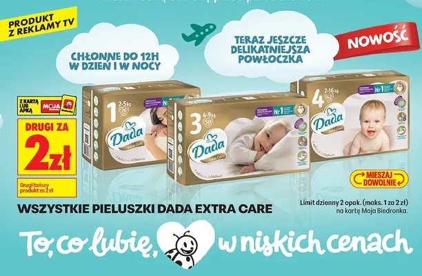 Wszystkie pieluszki Dada Extra Care promocja w Biedronka