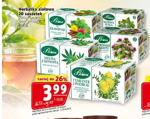 Herbatka ziołowa Bifix 20 saszetek promocja w Prim Market