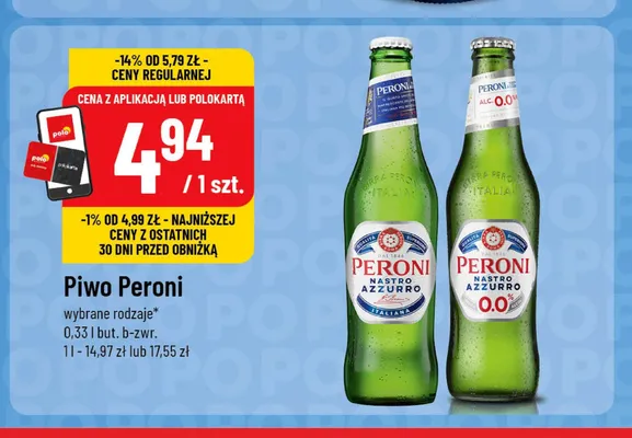 Piwo bezalkoholowe Peroni Nastro Azzurro 0,0% promocja w POLOmarket