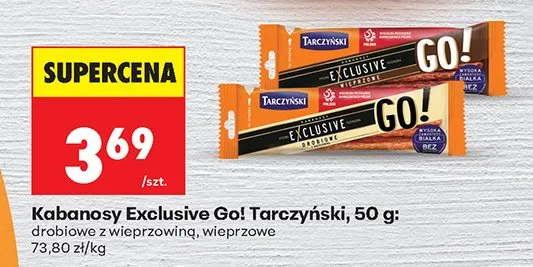Kabanosy Exclusive Go! Tarczyński drobiowe z wieprzowiną promocja w Biedronka