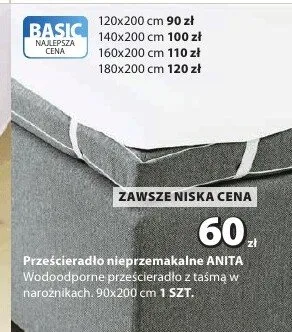 Prześcieradło nieprzemakalne ANITA wodoodporne prześcieradło z taśmą w narożnikach 90x200cm promocja w Jysk