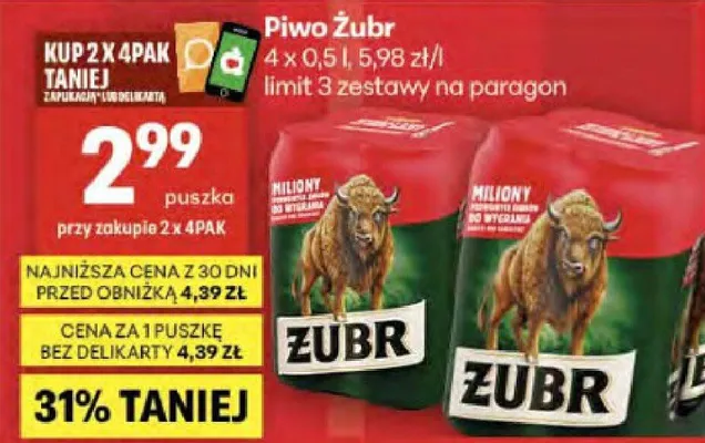 Piwo Żubr promocja w Delikatesy Centrum