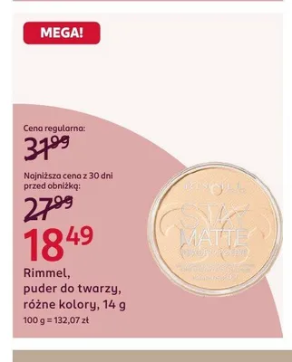 Puder do twarzy Rimmel Stay Matte promocja w Rossmann